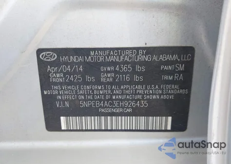 2014 Hyundai Sonata Gls из США, поврежденный, VIN 5NPEB4AC3EH926435